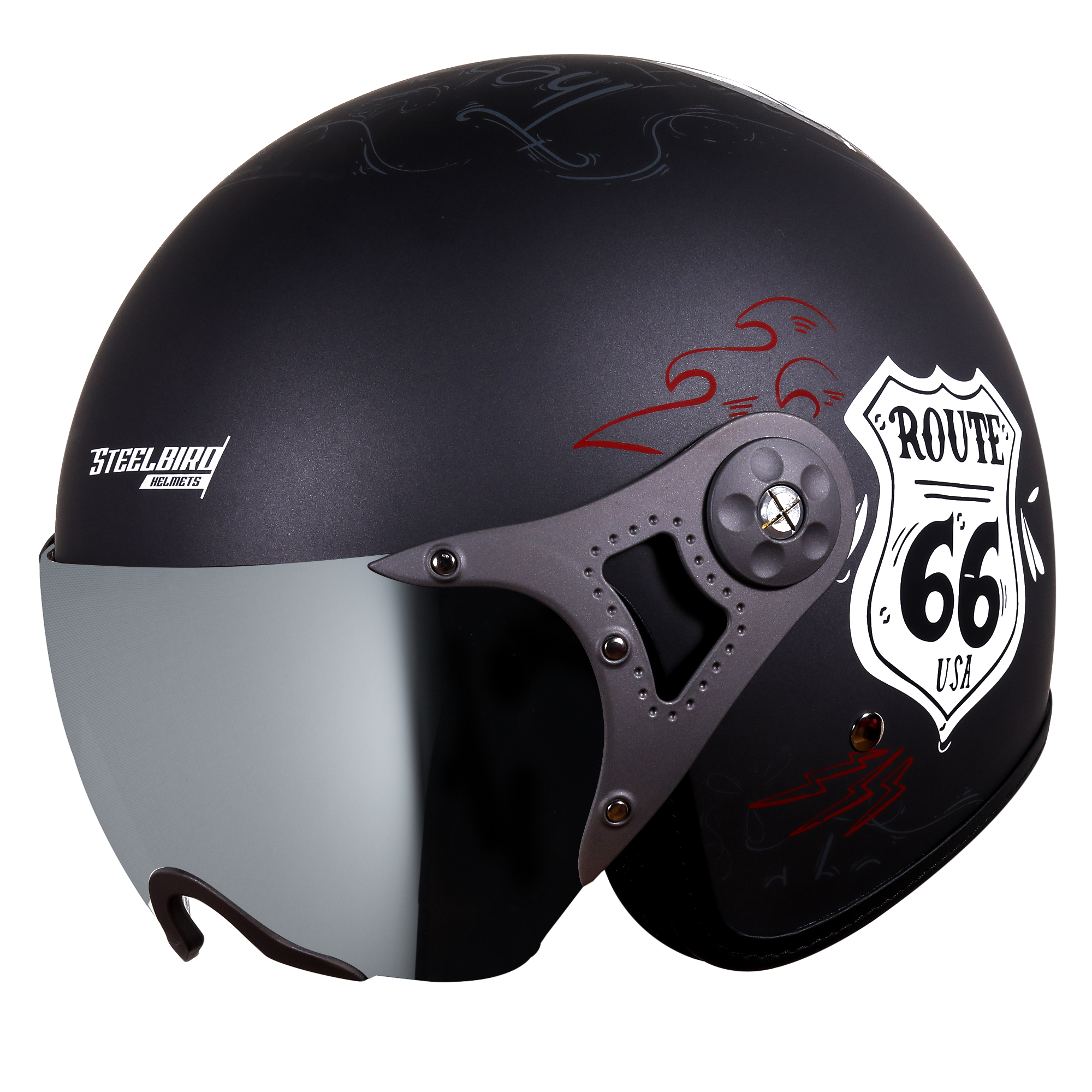 SB-40 DOT ROUTE 66 METALIC GREY (WITH EXTRA CLEAR VISOR)